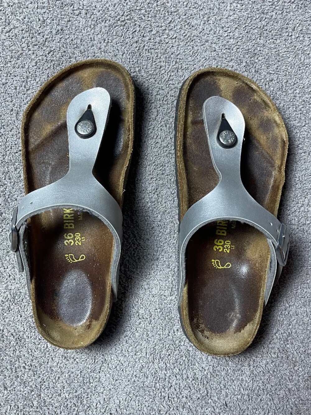 Birkenstock Gizeh Birko Flor Silver Metallic Thong Sandal 36 Women’s Size 5
